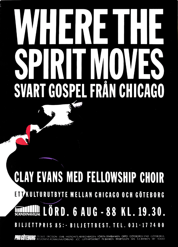 Poster för gospelkonsert. Where the spirit moves. Svart gospel från Chicago.