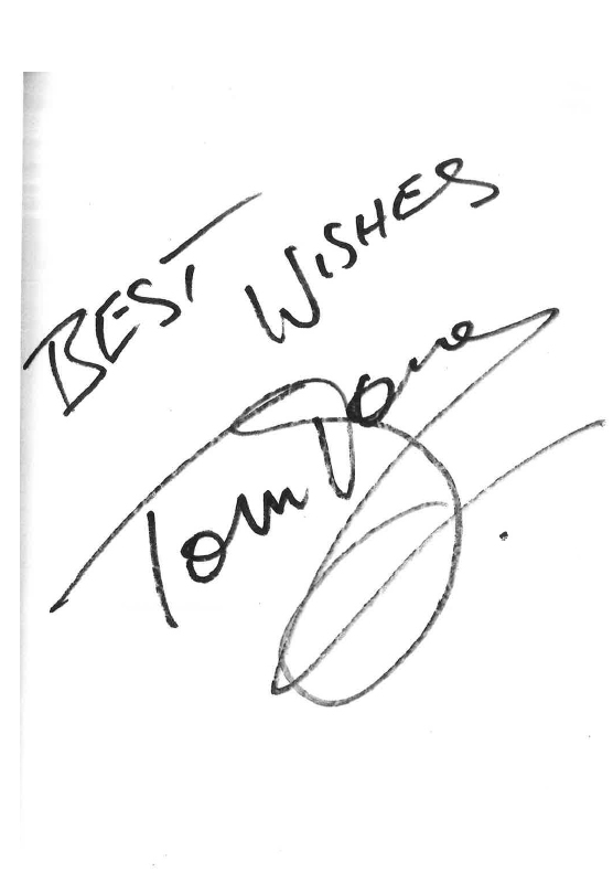 Tom Jones autograf. Best wishes Tom Jones.
