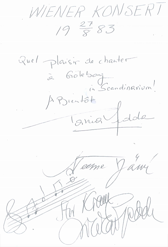 Autografer från artisterna som höll Wienerkonserten 1983.