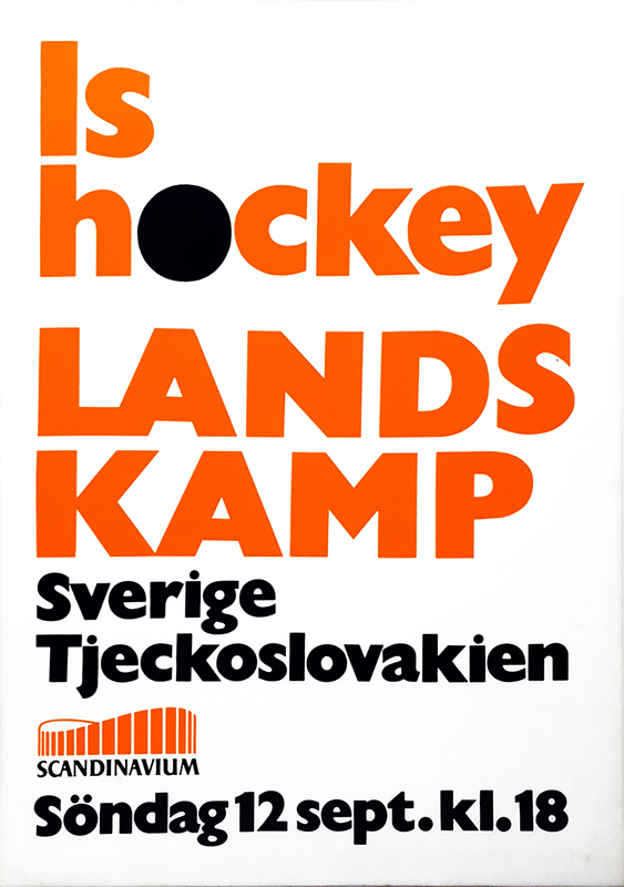 Poster för en ishockeylandskamp mellan Sverige och Tjeckoslovakien söndag 12 sep 1971.