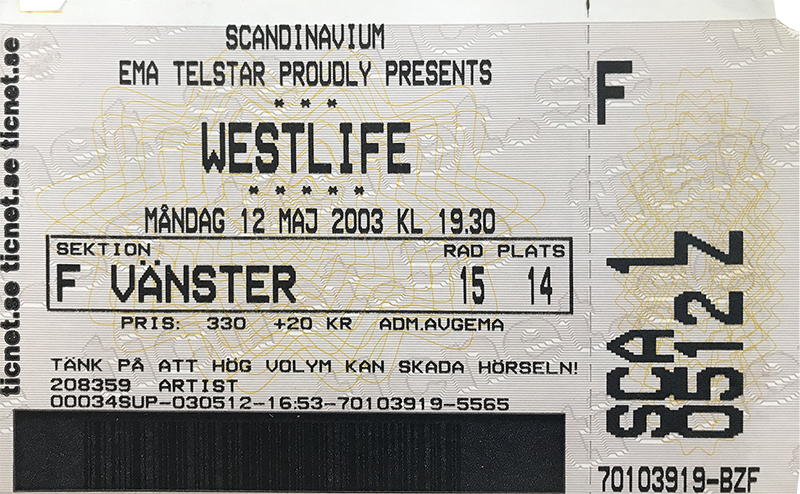 Konsertbiljett till Westlife.
