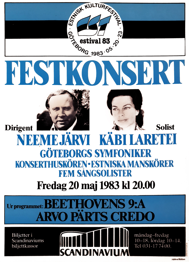 Poster för estnisk kulturfestival. Festkonsert. Ur programmet, Beethovens 9a, Arvo Pärts Credo.