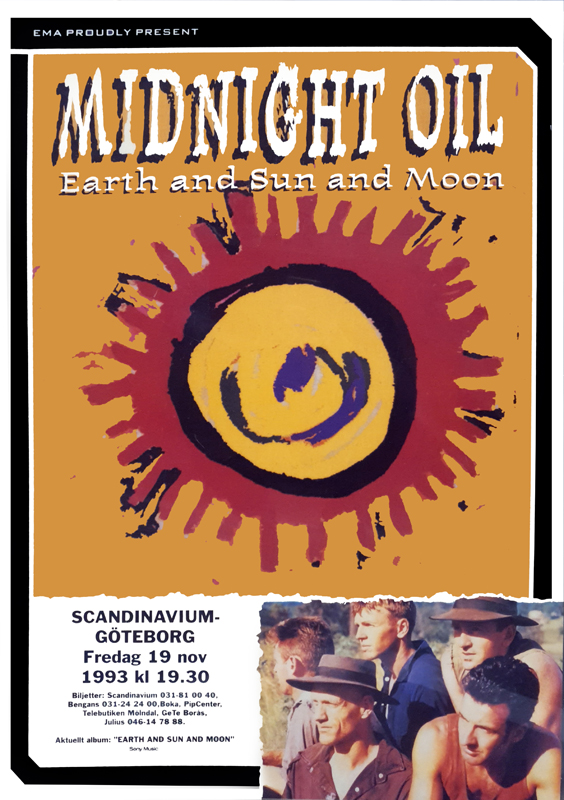Poster för konsert med Midnight Oil.