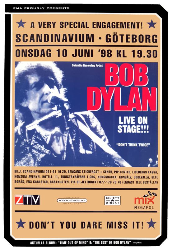 Poster för konsert med Bob Dylan.
