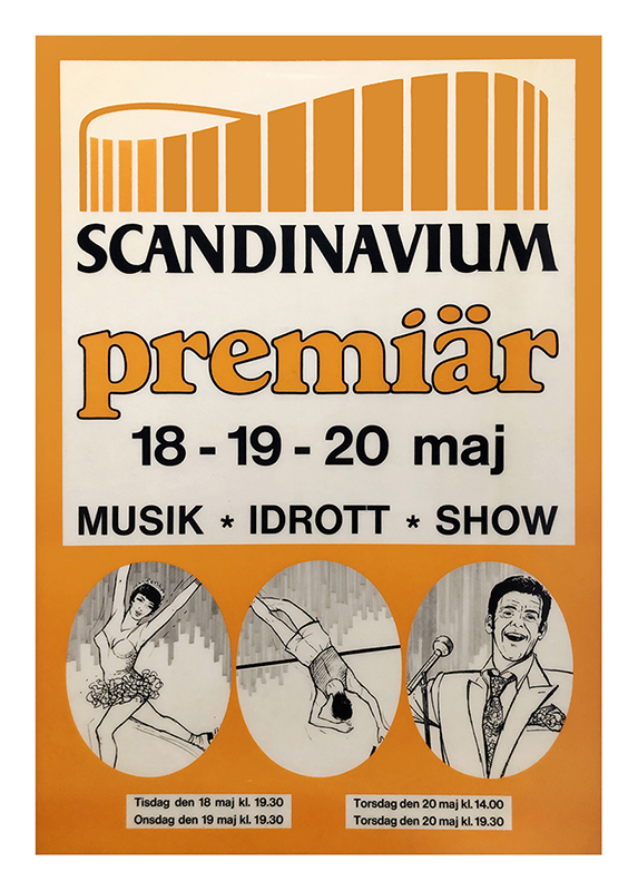 Poster för Scandinaviums premiär den 18-20 maj. Musik, idrott och show utlovas.