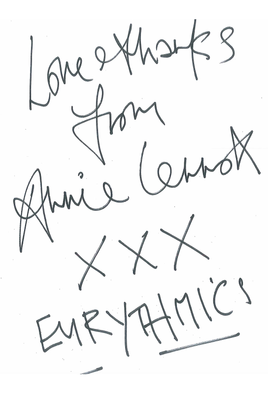 Autograf från Annie Lennox i Eurythmics.
