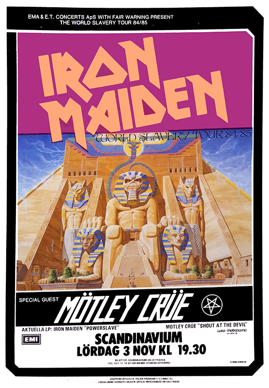 Poster för konsert med Iron Maiden på Scandinavium. Special Guest Mötley Crüe.