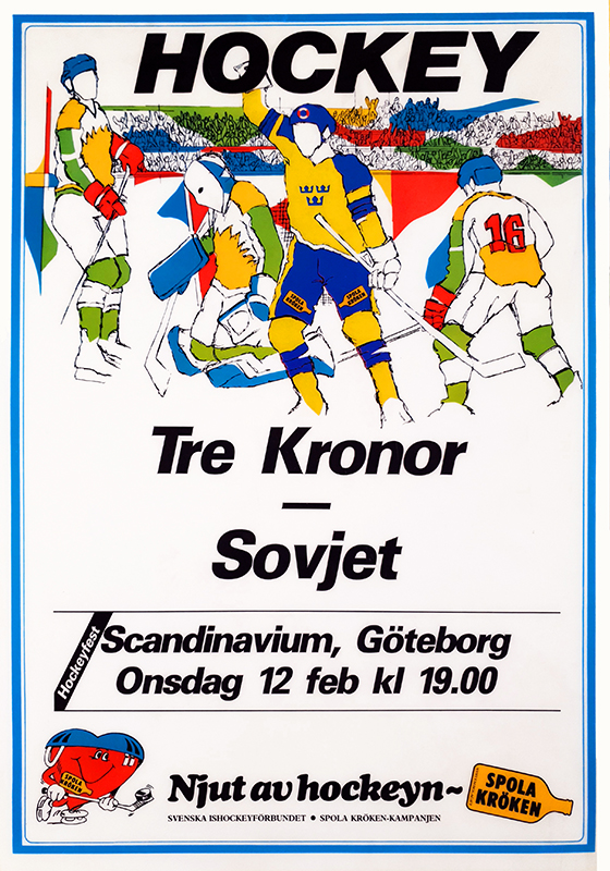 Poster för landskamp i ishockey mellan Tre Kronor och Sovjet.